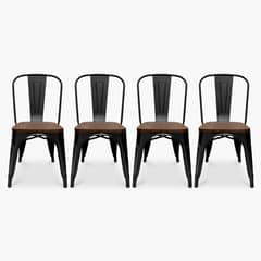 KLIK - Pack de 4 sillas Tolix con asiento de Madera Oscura Walnut - Negras
