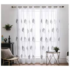 COMPRAPO - Set Visillos Blancos Bordados Hojas Blancas Grises 140x230 Cm 2 Paños