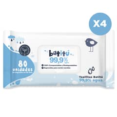 BATITU - Toallitas Humedas 99% Agua Compostables 320un