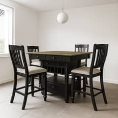 MSA MUEBLES SANTA ANA - Juego de Comedor Tipo Isla 4 Taburetes Vermont Old Black (4 Puestos)