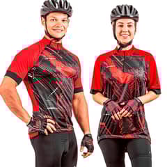 POKER - Polera De Ciclismo Hanya Medio Cierre Roja y Negra