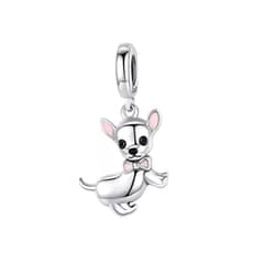 SILVER HEART - Charm Perro Chihuahua con Corbata en Plata Fina 925