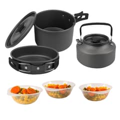 AIZO - Negro Set Ollas Outdoor Camping Cocinilla Utensilios