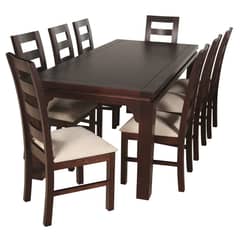 ARTHOME - JUEGO DE COMEDOR AMELIA 8 SILLAS COLOR CHOCOLATE TAPIZ BEIGE JASPEADO