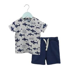 PUMUCKI - Conjunto De Short Y Polera Shark Niño Gris