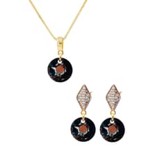 JOYAS MONTERO - Aros + Collar Conjunto Enigma Gold 24K Cristal Genuino Silver Night
