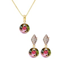 JOYAS MONTERO - Aros + Collar Conjunto Enigma Gold 24K Cristal Genuino Vitral Light