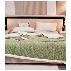 COMPRAPO - Frazada Manta Polar con Sherpa Térmica 2 Plazas Relieve Verde Olivo