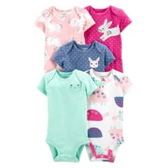 TEDMIMAK - Pack 5 Bodys Manga Corta Animales Felices 100% Algodón Pilucho