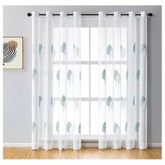 COMPRAPO - Set X 2 Visillos Blancos Bordados Hojas Blancas Turquesa 140x230 Cm