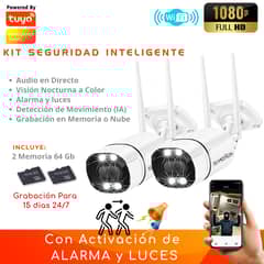 D MOTICA - Kit 2 Cámara Wifi Inteligente Full HD-Audio-Detección Movimiento + Memorias