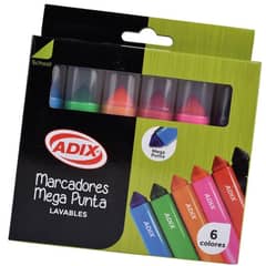 ADIX - Marcador Lavable Mega Punta 6 Colores