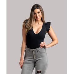 MABELLE - BODY MUJER ESCOTE EN V CON VUELITOS