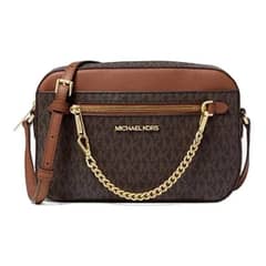 MICHAEL KORS - Crossbody Jet Set Monograma cafe con cadena
