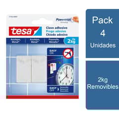 TESA - Pack 4x2 Clavos Adhesivos Superficies Lisas 2kg