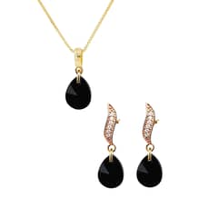 JOYAS MONTERO - Aros + Collar Conjunto Encanto Gold 24K Cristal Genuino Jet
