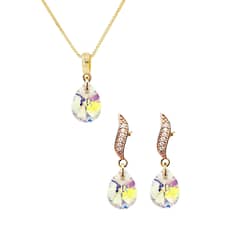 JOYAS MONTERO - Aros + Collar Conjunto Encanto Gold 24K Cristal Genuino Aurora Boreal