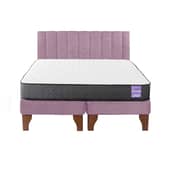 5 SUEÑO - Cama Europea 2 Plazas + Respaldo Tubular Madera Rosado