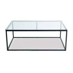 NECTAR - Mesa de centro rectangular metal negro con vidrio 120x80x45 cm