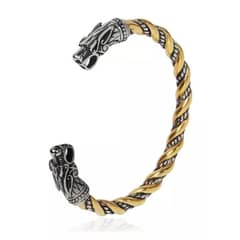ROYAL MADRIZ - Pulsera Vikinga Dragon Nordico Titanio Gold Moda