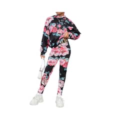 GENERICO - Conjunto de leggings con polerón con capucha con estampado floral