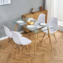 GENERICO - COMEDOR 120X80 DE VIDRIO + 4 SILLAS EAMES BLANCAS
