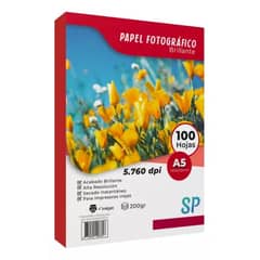 GENERICO - Papel Fotográfico Glossy A5 200 g Alto Brillo X 100 Hojas