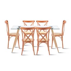 KLIK - Comedor Mesa de Vidrio Rectangular 120x80 + 6 Silla Crossbac