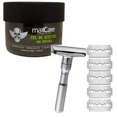 MAXCARE - Kit Máquina de afeitar PLATEADO Gel de Afeitar SIN ESPUMA