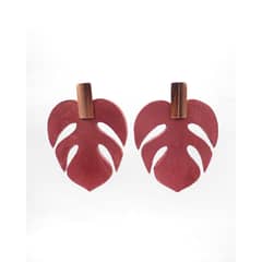 JARDIN DEL ESTE - Aros mujer cuero monsteras rosa viejo