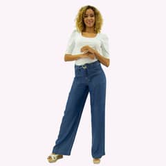 TENTATION - Pantalon Palazzo B Parche Tencel Azul