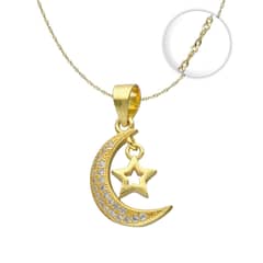 GENERICO - Collar Luna Estrellita Plata Fina 925 Baño De Oro 18k Mujer