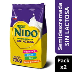 NIDO - Pack Leche en polvo NIDO® Semidescremada Sin Lactosa Bolsa 700g x2