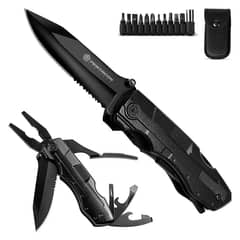PENTAGON - Cuchillo Tactico Navaja Multiherramienta Caza 16en1 - Negro