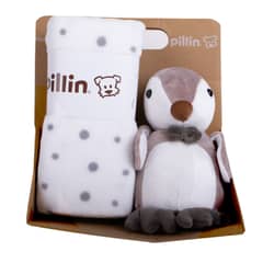 PILLIN - Set Peluche Manta Pingüino Bebé Niño Gris