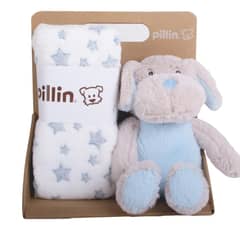 PILLIN - Set Peluche Manta Perro Bebé Niño Celeste
