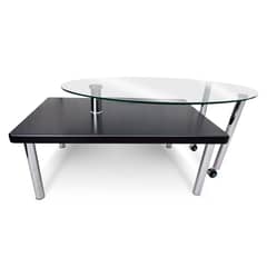 GENERICO - Mesa De Centro Madera Negro Y Vidrio Templado Extendible