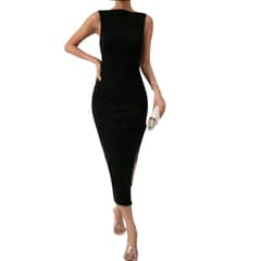 GENERICO - VESTIDO LARGO AJUSTADO JUVENIL CON ABERTURA IDEAL PARA VERANO V048