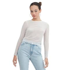 ACUARELA - Polera Mesh Con Strass Blanco Mujer