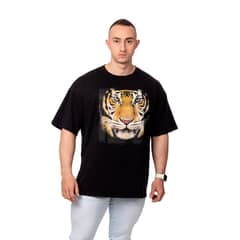 SIGEL - POLERA HOMBRE OVERSIZE ESTAMPADO TIGER NEGRO