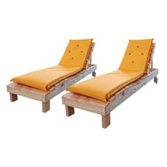 CHILENA CASAGRANDE - REPOSERA TERRAZA Y MESA MADERA / COJIN MOSTAZA