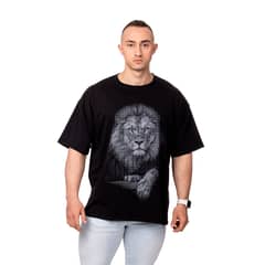 SIGEL - POLERA HOMBRE OVERSIZE ESTAMPADO KING LION NEGRO