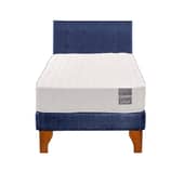 5 SUEÑO - Cama Europea 1 Plaza Luna + Respaldo Capitoné Madera Azul