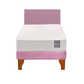 5 SUEÑO - Cama Europea 1 Plaza Luna + Respaldo Capitoné Madera Rosado