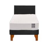 5 SUEÑO - Cama Europea 1 Plaza Luna + Respaldo Capitoné Madera Negro