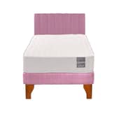 5 SUEÑO - Cama Europea 1 Plaza Luna + Respaldo Tubular Madera Rosado