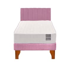 5 SUEÑO - Cama Europea 1 Plaza Luna + Respaldo Tubular Madera Rosado
