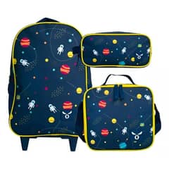 TITANIO - Set Mochila Escolar Con Ruedas Lonchera Estuche Space Niños