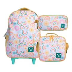 TITANIO - Set Mochila Escolar Con Ruedas Lonchera Estuche Arcoiris Niña