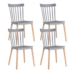 PANDALINO - Pack 4 sillas comedor Windsor, resistente asiento gris patas madera